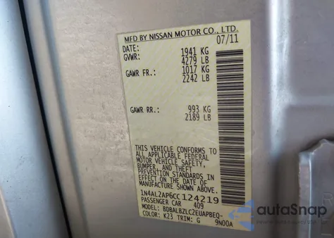 2012 Nissan Altima 2.5 S z USA, uszkodzony, nr VIN 1N4AL2AP6CC124219